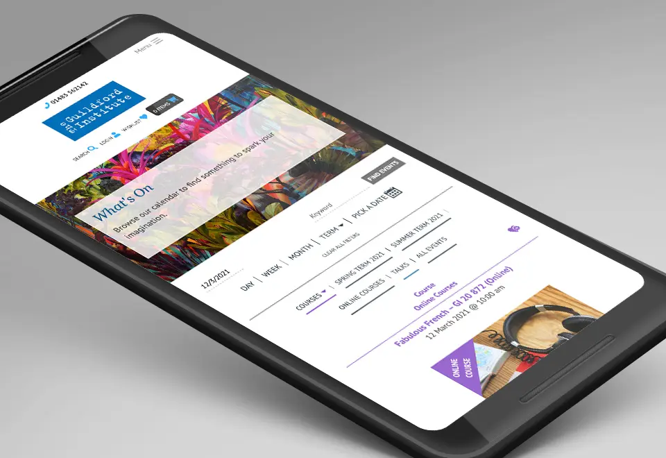 A visualisation of the Guildford Institute website on mobile