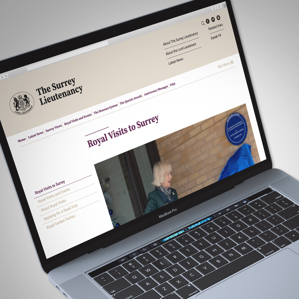 Visual of The Surrey Lieutenancy website on a laptop