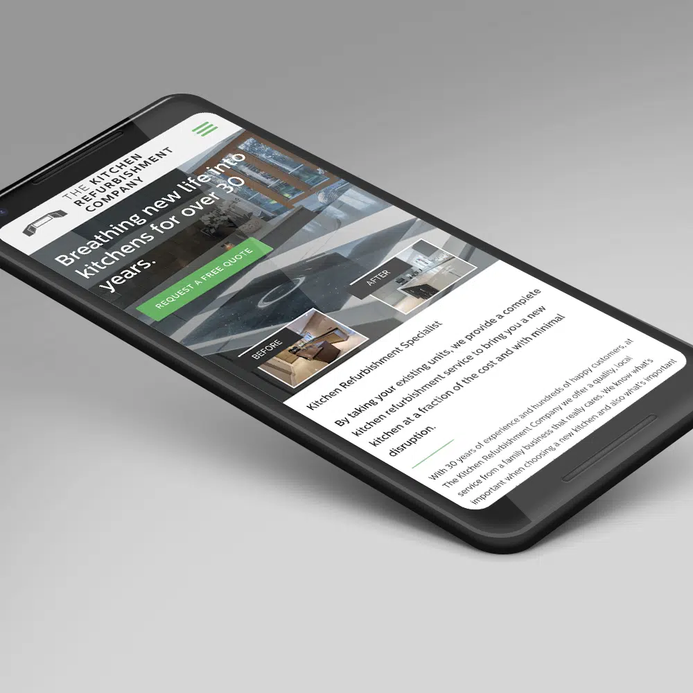 The Kitchen Refurbishment Company website on mobile