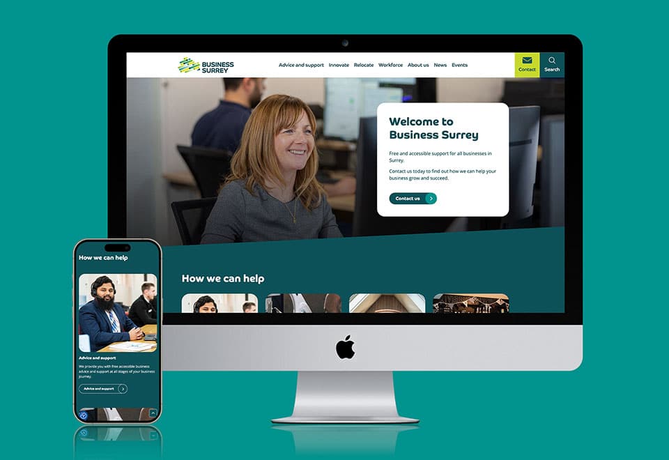 Business Surrey homepage on desktop and mobile screens